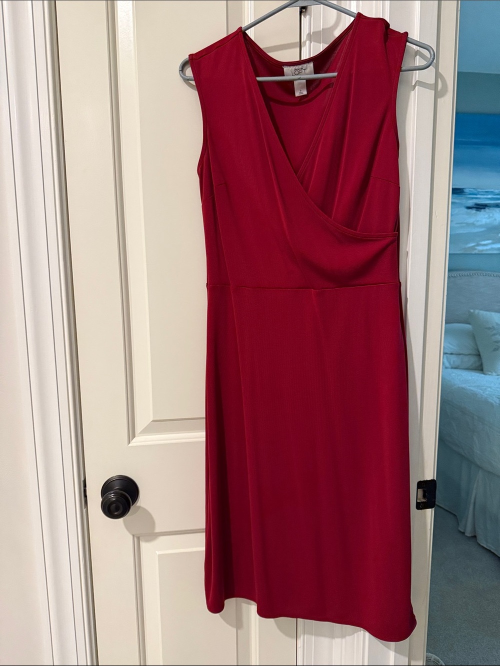 LOFT Sleeveless Raspberry Red Wrap-Style Midi Dress
